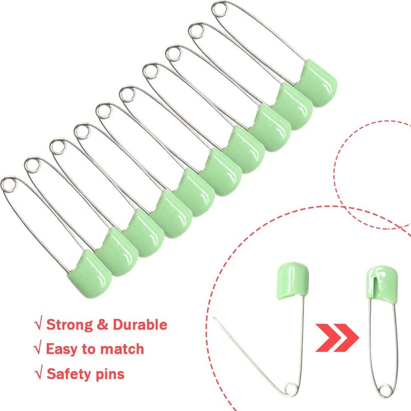 Hocansen 50 PCS Safety Pin 54mm/2.2in Baby Diaper Pins for Cloth Plastic Head Baby Pins for Diapers Stainless Steel Cloth Pins with Locking Closures Nappy Pin for Crafts（DT/Light Green） - Image 4